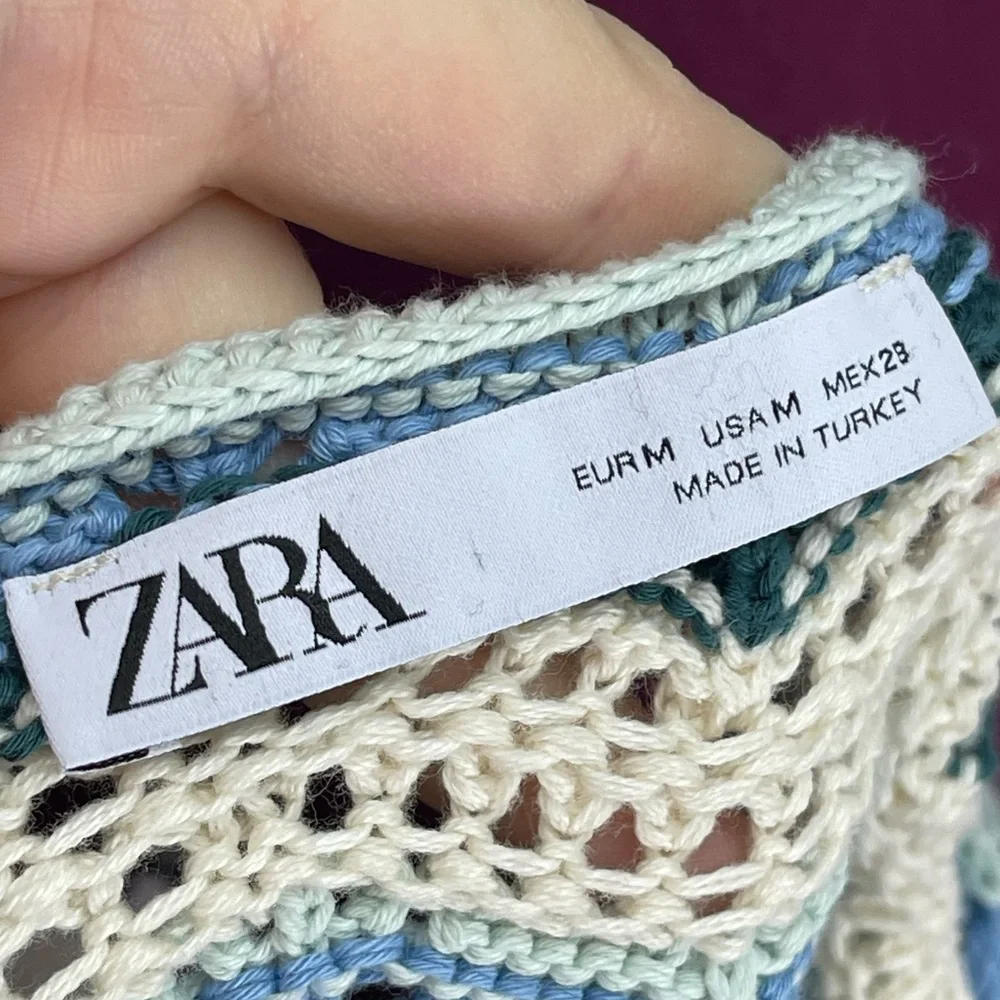 Zara size medium crocheted blouse cream and blue